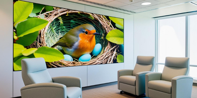 Shinrin-yoku nursing room with a video wall