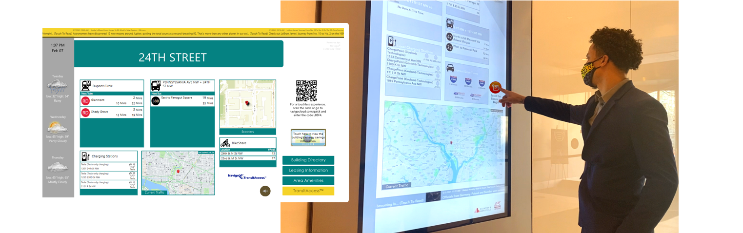 digital transit screen displaying transit route and schedules