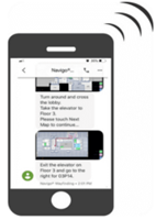 smartphone integrated with digital wayfinding system providing directions via SMS
