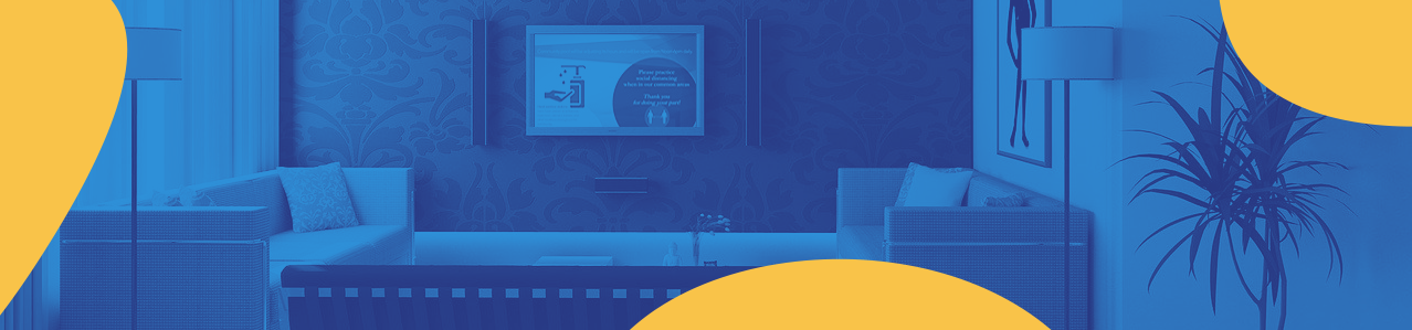 Waiting room faded under blue hue with yellow accents